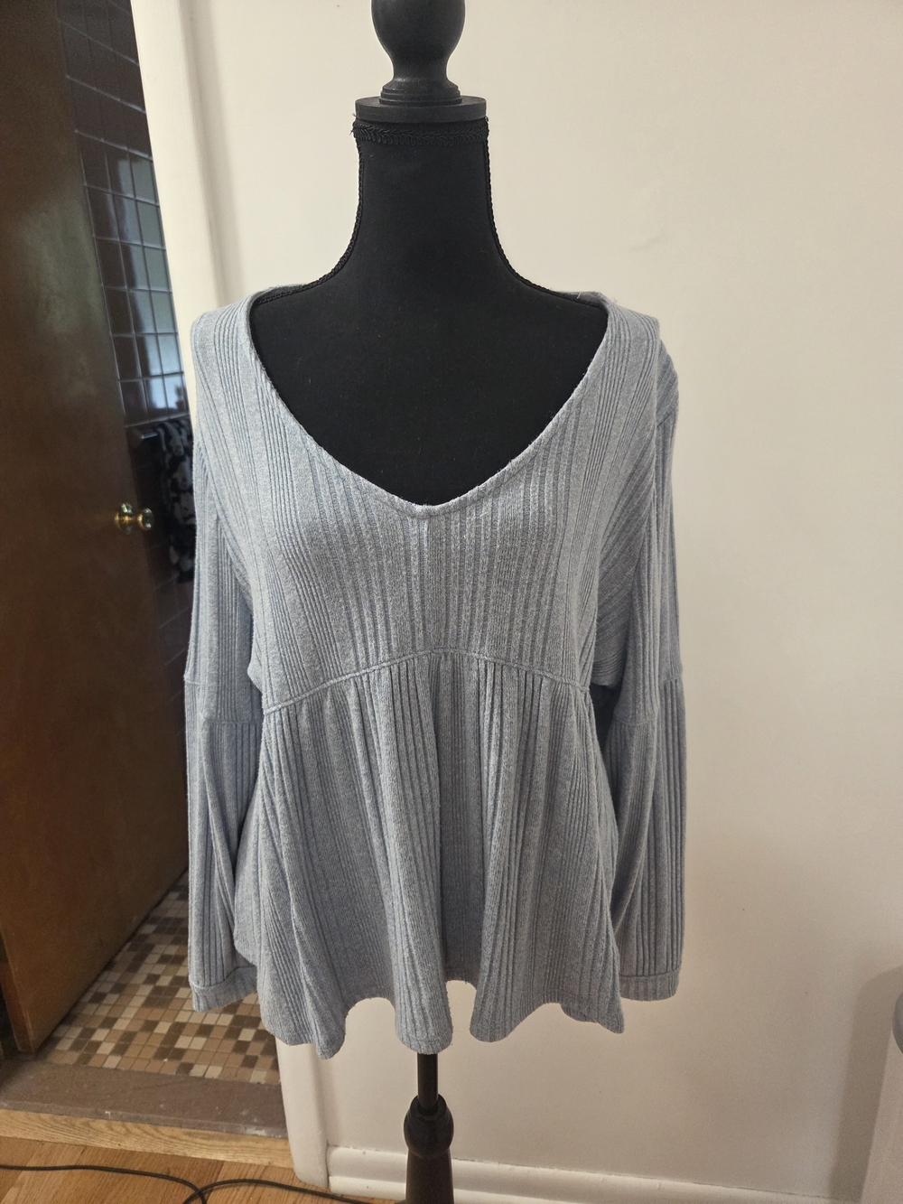 Sonoma Light Blue Ribbed V-Neck Peplum Sweatshirt